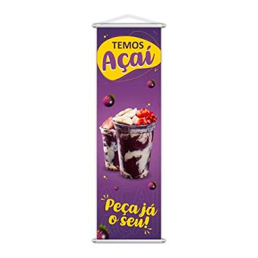 Imagem de Banner Açaí Sorvete Banca Serviço Lona Roxo 100x30cm