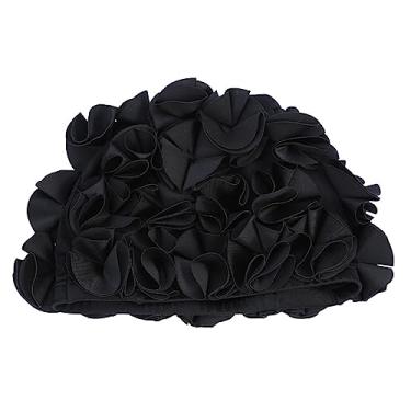Imagem de Chapéu De Natação Floral Para A Cabeça De Natação Gorro De Natação Elástico à Prova D'água Para Mulheres Cabelos Longos Verão Piscina Cabelos Secos(Preto)