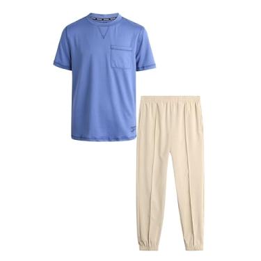 Imagem de Reebok Conjunto de calças para meninos - 2 peças de camiseta de manga curta e calça de corrida tecida híbrida - conjunto de roupas de primavera para meninos (8-12), Roxa, 8