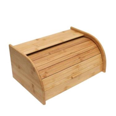 Imagem de Porta Pão Grande em Madeira Bambu Natural Com Tampa Retrátil - MEK