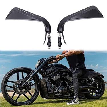 Imagem de 8 mm Preto Guidão Motocicleta Retrovisores Laterais com Seta para Road King Sportster Street Glide Electra Dyna Softail Ultra V-rod Cruiser Touring XL 883 1200