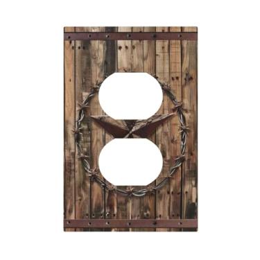 Imagem de ROUGUI Capas decorativas de madeira caubói ocidental rústica impressões texturais 1 placa de parede de gangue receptáculo placa de cobertura de interruptor de luz dupla única capas de plugue duplo