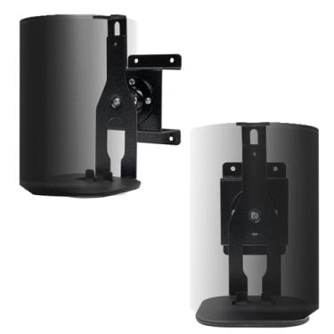 Imagem de shinar Suporte de parede de metal compatível com Sonos Era 100 Sonos One Sonos One SL Sonos Play: 1 gira até 360° / Inclina -70° / + 70° Rotação sem parafusos de ajuste máx. 8 kg (pacote com 2, preto)