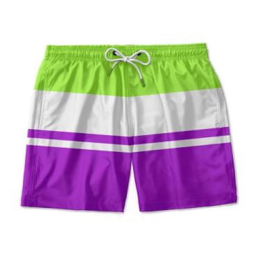 Imagem de Short Bermuda Moda Praia Listrado Mauricinho Tactel Bolso Lateral - Da