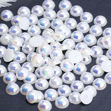 Imagem de Briskbloom 200 peças 12 mm branco AB flatback meias pérolas para artesanato joias scrapbooking, pérolas planas para Crocs sapatos decoração de casamento, imitação de pérolas soltas pedras preciosas