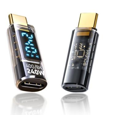Imagem de BENACES Adaptador de extensão USB C, pacote com 2 unidades de 40 Gbps conversor USB C transparente testador de medidor de potência com display digital LED, conector adaptador PD 240W USB tipo C macho