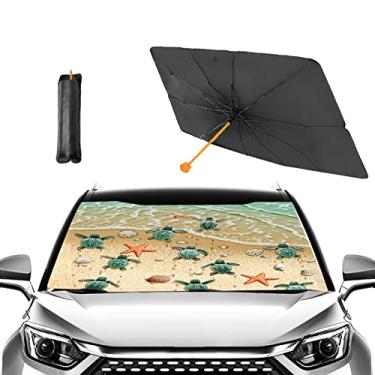 Imagem de Guarda-sol oceano tartaruga mar guarda-chuva para carro, para-brisa para-sol guarda-chuva para carro SUV caminhões bloco de janela frontal raios UV calor mantém o veículo fresco, guarda-chuva dobrável refletor para-sol (144,8 x 78,7 cm)