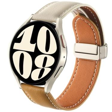 Imagem de DEALELE Pulseiras compatíveis com Samsung Galaxy Watch 6/6 Classic/5/5 Pro/4/4 Classic/Galaxy 3 de 41 mm, pulseira de couro genuíno colorida de 20 mm para Huawei GT3 42 mm/GT2 42 mm, branco