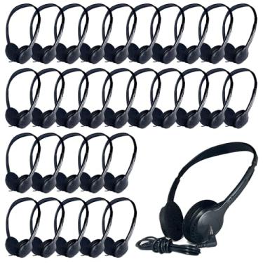 Imagem de JINWAYBST Fones de ouvido a granel para sala de aula, atacado infantil pacote com 30 com conector de 3,5 mm para crianças, escola, bibliotecas, laboratório de informática, centros de teste (009 preto)