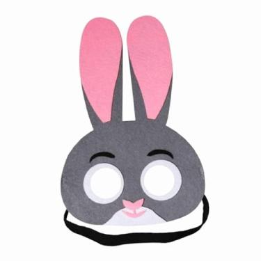 Imagem de Vaveren Máscara de feltro animal, enfeite de cabeça realista para Halloween, carnaval, festa de aniversário, adultos, Coelho