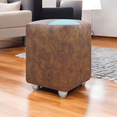 Imagem de Puff Decorativo Quadrado Penteadeira Urban - Peroba-Bege Corino