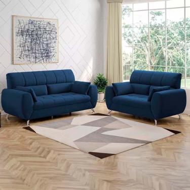 Imagem de Sofá De 3 E 2 Lugares Bélgica Tecido Suede Linoforte Azul Marinho