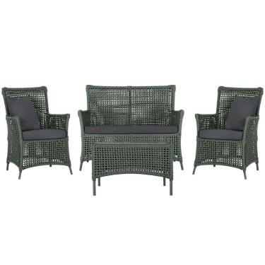 Imagem de Jogo Sofá 2 Poltronas E Mesa Igapó Preta E11 Trama Original Verde