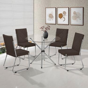Imagem de Mesa De Jantar Aço Nobre Leticia Com Tampo De Vidro E 4 Cade Chocolate