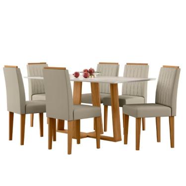 Imagem de Mesa De Jantar Retangular New Ceval Amsterdam Com 6 Cadeiras Ypê, Off White E Areia