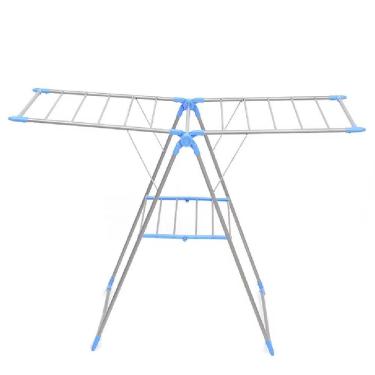 Imagem de Varal De Chão 2 Andares Dobravel Compacto Portatil Multiuso Lavanderia Apartamento Articulado Seca Roupas Sapatos