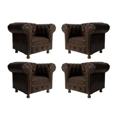 Imagem de Kit 4 Poltronas Chesterfield Luiz Xv - Corano Marrom / Decoração, rece