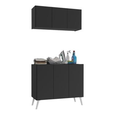 Imagem de Conjunto Lavanderia Retrô Multiuso Armário Aéreo E Balcão Mp5050 Preto branco