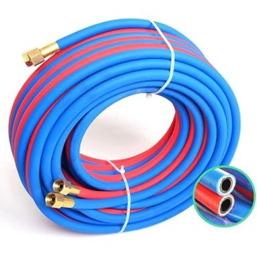 Imagem de Mangueira De Tocha De Soldagem Dupla, Mangueira De Soldagem Dupla Mangueira De Tocha De Acetileno Oxi Mangueiras De Tocha De Corte Com Encaixe De Cobre, Mangueira Industri, Blue,copper,red, 40m