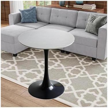 Imagem de Mesa De Jantar Moderna Redonda Tulip Com Tampo De Granito E Pedestal De Metal Para Sala De Jantar De Cozinha, Grey, 60Cm