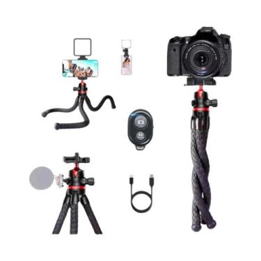 Imagem de Tripé Flexível De Polvo Com Luz Para Câmera De Telefone DSLR 2 Em 1 De