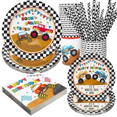 Imagem de Conjunto de suprimentos de festa Recheel Monster Truck para 24 convida