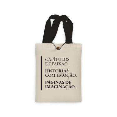 Imagem de Ecobag presente pequena livro book algodão sustentável cru ou preta kindle capa presente natal dia dos professores