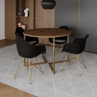 Imagem de Mesa Jantar Industrial Amêndoa 110Cm Redonda Base V C/4 Poltronas Daw 