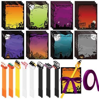 Imagem de 48 peças, notas adesivas de Halloween, canetas de gel de tinta de Halloween, canetas de Halloween, abóbora, morcego, fantasma, blocos de notas autoadesivos para festa de Halloween, enchimentos de
