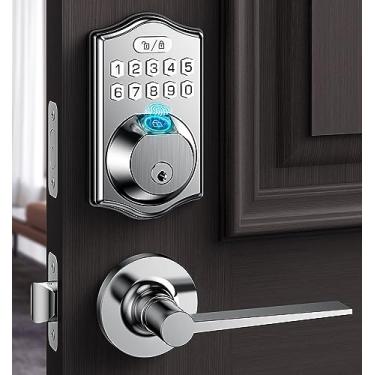 Imagem de Fechadura de porta de entrada sem chave com conjunto de alças - fechaduras de porta inteligentes frontais para porta da frente - com 2 maçanetas - fechadura com código de teclado eletrônico, fechadura