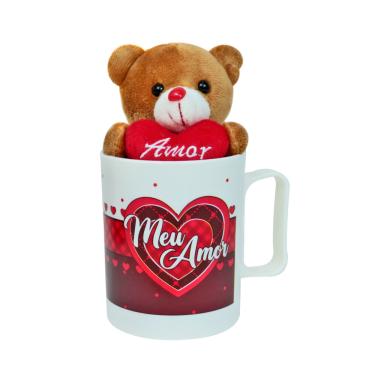 Imagem de Caneca de Plástico 400ml Com Ursinho de Poliéster Ventosa Chaveiro