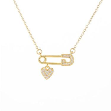 Imagem de KONPJE Colar de alfinete de segurança para mulheres colar de coração de cristal cúbico de cristal preto clipe de papel colar ajustável rosa coração pingente colar Y2K joia de saúde mental, Small, Liga