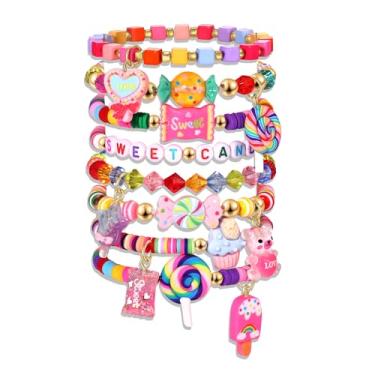 Imagem de Conjunto de pulseiras Heishi Sweet Candy Engraçadas Empilháveis Pirulito Doce Miçangas Novidade Pulseiras Elásticas Amizade para Aniversário, Dia das Bruxas, Festas de Férias, Joias de Pulso