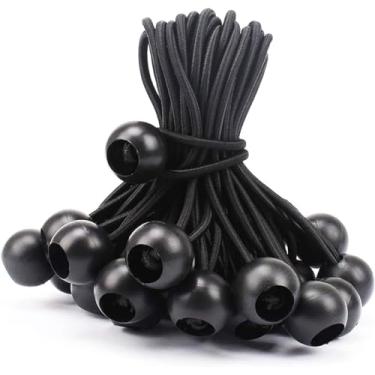 Imagem de 50 peças de cordas elásticas esféricas de 15 cm, cordão elástico preto resistente com esfera, tira de amarração resistente a intempéries de 4 mm de espessura, uso para acampamento, tendas, segurar