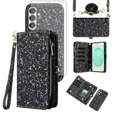 Imagem de Asuwish Capa de celular para Samsung Galaxy S25 Plus S25+ 5G Carteira magnética destacável com protetor de tela e suporte de glitter, acessórios para celular S25Plus 25S + S 25 25+ SM-S936U Mulheres