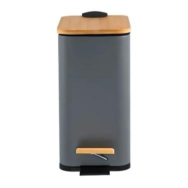 Imagem de Lixeira Retangular Verde C/ Cesto Interno e Pedal e Tampa de Bambu 5 Litros