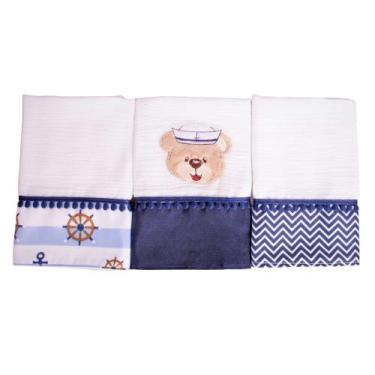 Imagem de Fralda de Boca Urso Marinheiro Marinho 3 Peças - Miguel Baby