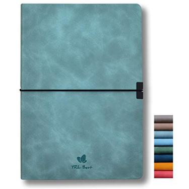 Imagem de YRL Best Caderno com capa macia, quadriculado pontilhado/pontilhado, A5, 14,7 x 21,1 cm, couro sintético premium, papel espesso cremoso, costura costurada, faixa elástica, bolso interno, alça para caneta, permanece plana, azul claro