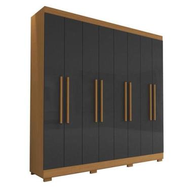 Imagem de Guarda Roupa Casal Ambiente Porto 8 Portas 4 Gavetas Freijó Grafite - 