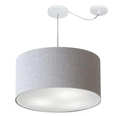 Imagem de Lustre Pendente Cilíndrico Com Desvio Md-4264 Cúpula Em Tecido 55x30cm Rustico Cinza - Bivolt