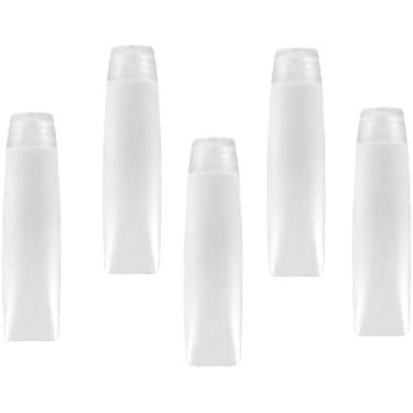 Imagem de 5 frascos de viagem de 28,3 g, recipientes vazios de tubos de pasta de dente recarregáveis, pequenos dispensadores de compressão de tamanho mini, recipientes recarregáveis, dispensadores de bomba