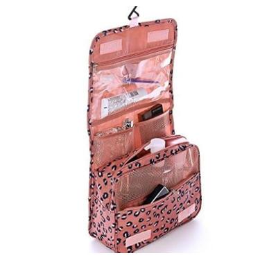 Imagem de Nécessaire Organizadora de Viagem Impermeável em Nylon – Com Gancho, Compartimentos e Grande Espaço Interno| Onça Rosa