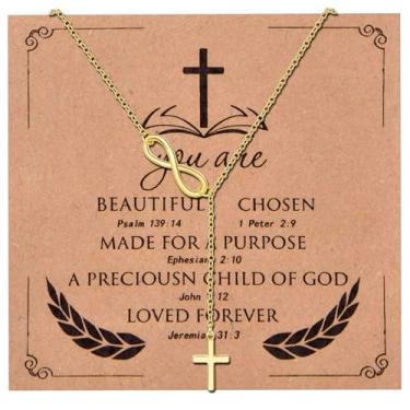 Imagem de CANDYFANCY Colar com cruz infinita para mulheres, prata, ouro, cruz, Y, colar de fé cristã, joia espiritual, joias inspiradoras de Natal, Halloween, presentes, Cobre, Sem Pedra Preciosa