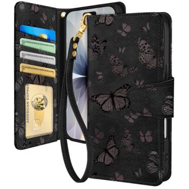 Imagem de Toycamp Capa carteira para iPhone 17 com alça de pulso - Capa de telefone flip de couro com bloqueio RFID 4 porta-cartões para Apple para iPhone 17 Funda estética fofa para mulheres senhoras