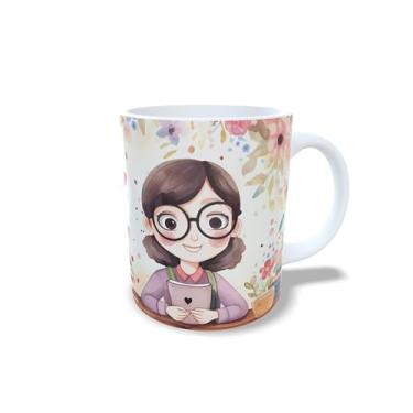 Imagem de Caneca Professora Floral em Cerâmica, 325ml, Decorada com Flores Coral e Mensagem Melhor Professora, para Presente Dia dos Professores (14093)