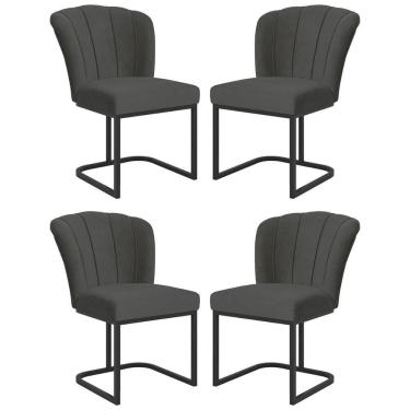 Imagem de Kit 4 Cadeiras Jantar Flor Mesa Cozinha Reforçada Base Metal Preta Cinza