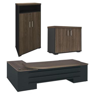 Imagem de Conjunto Escritório Home Office 3 Peças Mesa Em U Corp A06 Charuto/preto - Mpozenato