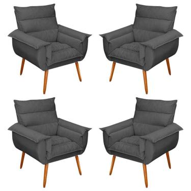 Imagem de Kit 04 Poltronas Decorativas Modernas Sala E Recepção Monza Pés Palito Suede Cinza - Abmaza