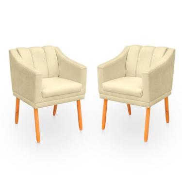 Imagem de Kit com 2 Cadeiras Poltrona para Sala Moderna e Confortável Mila Suede (Bege)