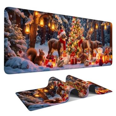 Imagem de Tapete de mouse para jogos Poinsétia de Natal 80 x 29 cm, tapete de mesa grande estendido com base de borracha antiderrapante e bordas costuradas, superfície lisa à prova d'água para jogos e
